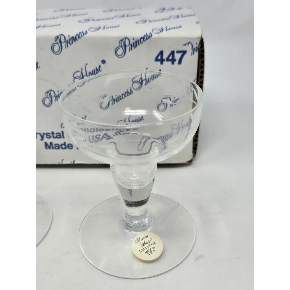 VINTAGE NOS PRINCESS HOUSE CRYSTAL CANDLESTICKS SET OF 2 WITH BOX #447 FLORAL